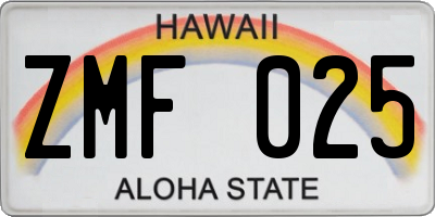HI license plate ZMF025