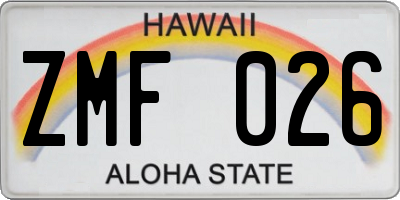 HI license plate ZMF026