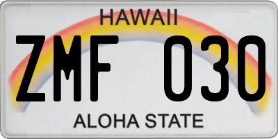 HI license plate ZMF030