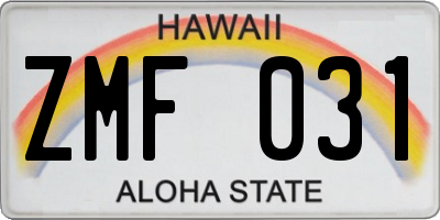 HI license plate ZMF031