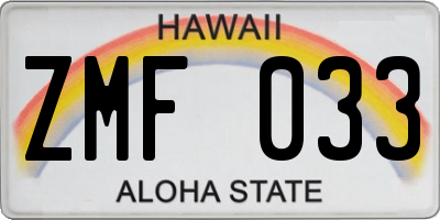HI license plate ZMF033