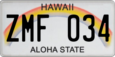 HI license plate ZMF034