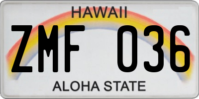 HI license plate ZMF036