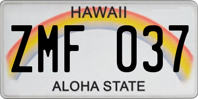 HI license plate ZMF037