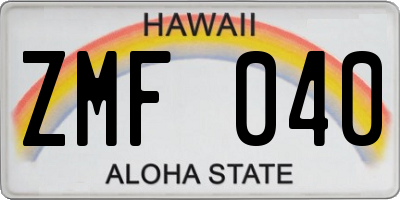 HI license plate ZMF040
