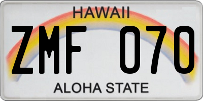 HI license plate ZMF070