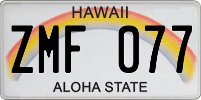 HI license plate ZMF077