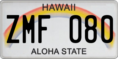 HI license plate ZMF080