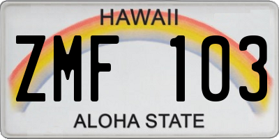 HI license plate ZMF103