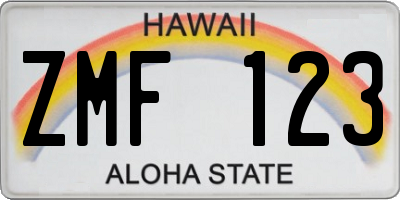 HI license plate ZMF123