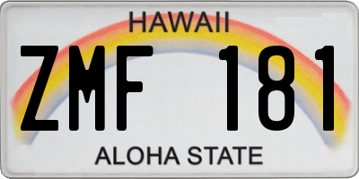 HI license plate ZMF181