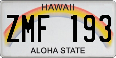 HI license plate ZMF193
