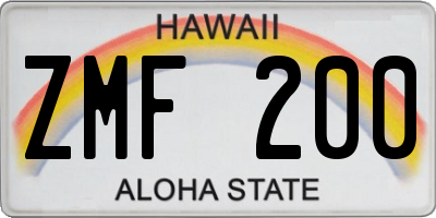 HI license plate ZMF200