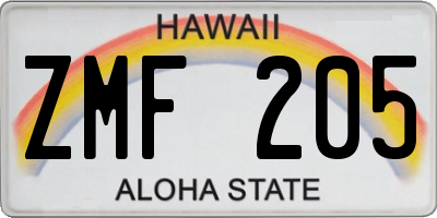 HI license plate ZMF205