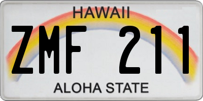 HI license plate ZMF211
