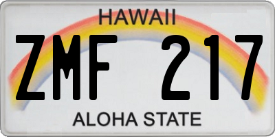 HI license plate ZMF217