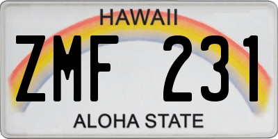 HI license plate ZMF231