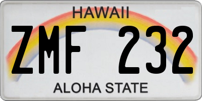HI license plate ZMF232