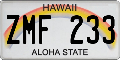 HI license plate ZMF233