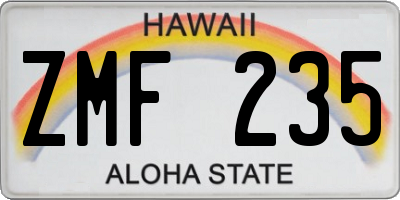 HI license plate ZMF235