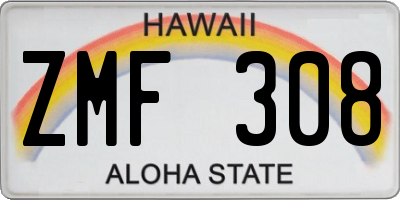 HI license plate ZMF308