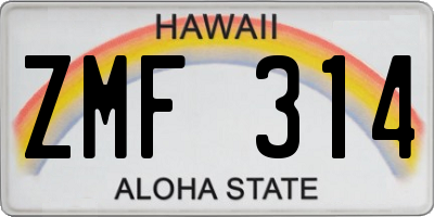 HI license plate ZMF314