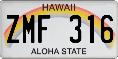 HI license plate ZMF316