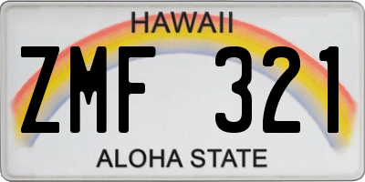 HI license plate ZMF321