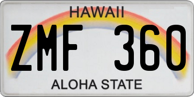 HI license plate ZMF360