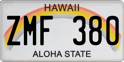 HI license plate ZMF380