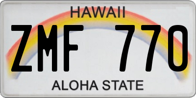 HI license plate ZMF770