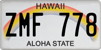 HI license plate ZMF778