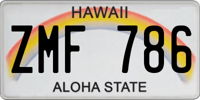 HI license plate ZMF786