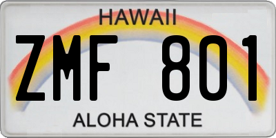 HI license plate ZMF801