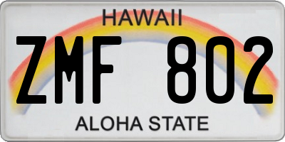 HI license plate ZMF802