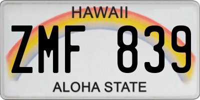 HI license plate ZMF839