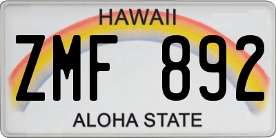 HI license plate ZMF892
