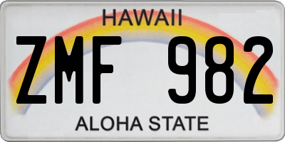 HI license plate ZMF982