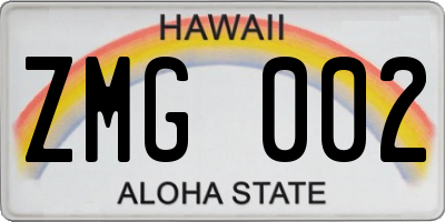 HI license plate ZMG002