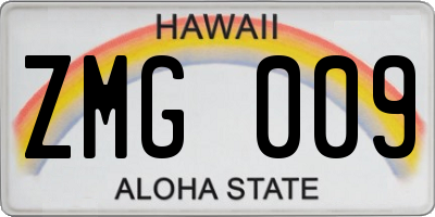 HI license plate ZMG009