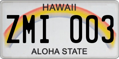 HI license plate ZMI003