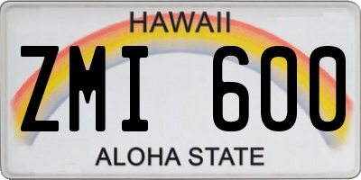 HI license plate ZMI600