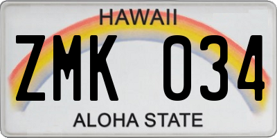 HI license plate ZMK034