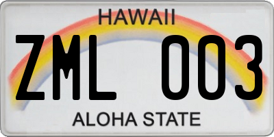 HI license plate ZML003