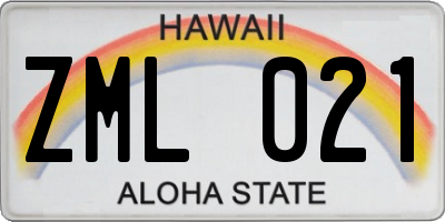 HI license plate ZML021