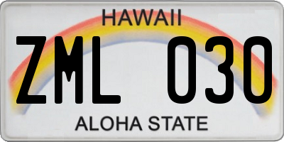 HI license plate ZML030