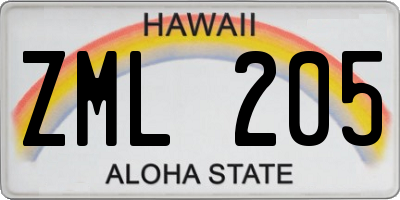 HI license plate ZML205