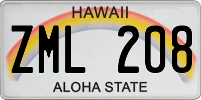 HI license plate ZML208