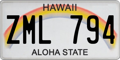 HI license plate ZML794