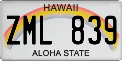 HI license plate ZML839